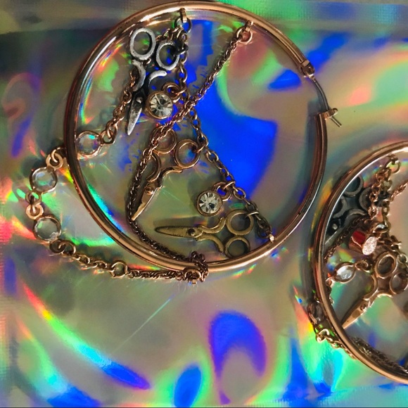 Steampunk scissors big hoop chain earrings Betsey Johnson vintage cosmetology
